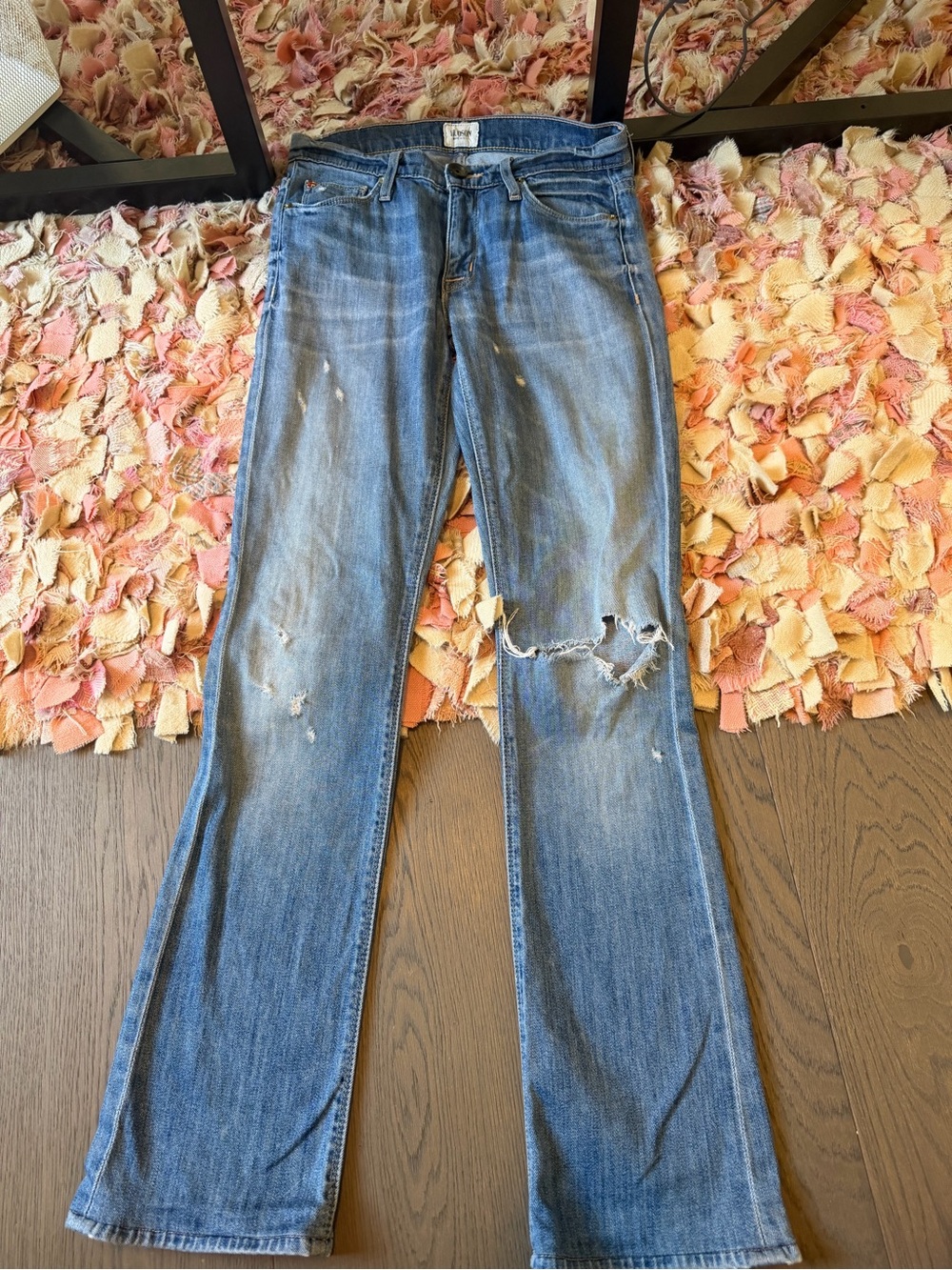 Hudson Classic Blue Distressed Straight-Leg Jeans